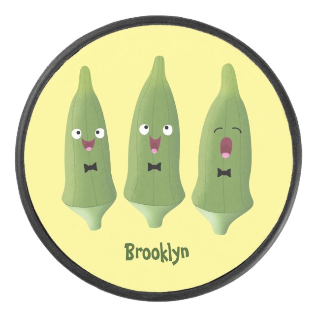 Palet De Hockey Caricature de légumes de l'okra chantante mignonne (Devant)