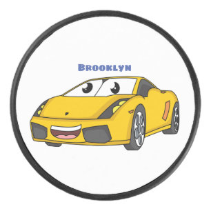 Palet De Hockey Caricature de voiture sport jaune joyeux