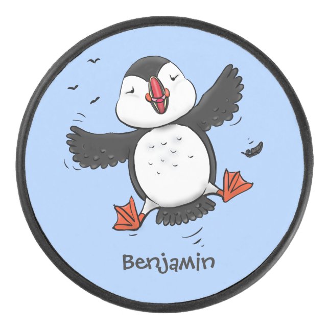 Palet De Hockey Caricature en bleu bouffin joyeux (Devant)