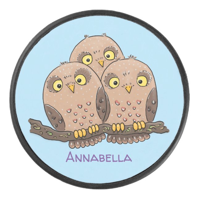 Palet De Hockey Caricature en trio de chouette (Devant)