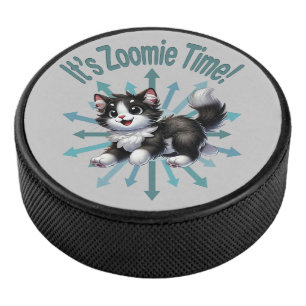 Palet De Hockey C'est l'heure de Zoomie Joli Chat Noir et Blanc