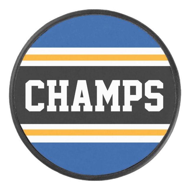 Palet De Hockey CHAMPS Fun Bold Blue Black Yellow Racing Stripes (Devant)