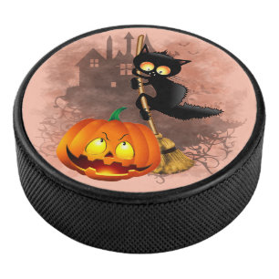 Palet De Hockey Chat effrayé par Citrouille Fun Halloween caractèr