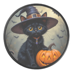 Palet De Hockey Chat noir adorable portant un chapeau de sorcière