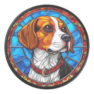 Palet De Hockey Chien Beagle dans un Art de Verre Coloré Vibrant