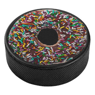 Palet De Hockey Chocolate donut with colorful sprinkles