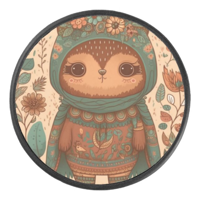 Palet De Hockey Chouette florale de mûre boho (Devant)