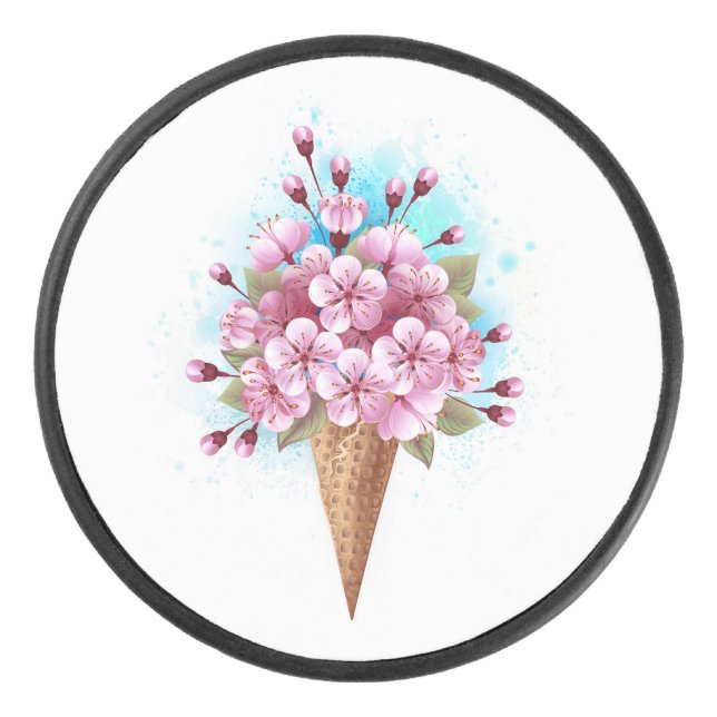 Palet De Hockey Cône rose Sakura crème glacée gaufre (Devant)