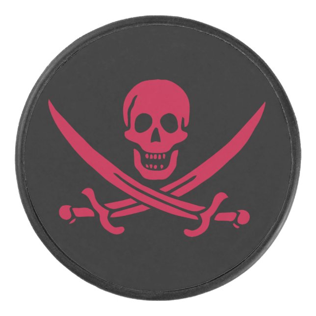 Palet De Hockey Crâne et épées de Crimson Drapeau pirate de Calico (Devant)