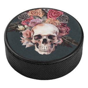 Palet De Hockey Crâne floral noir