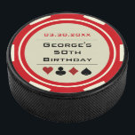 Palet De Hockey Crème rouge blanc Anniversaire Poker Chip Las Vega<br><div class="desc">Cette rondelle de hockey à puce rouge et blanc cassé ferait un cadeau parfait sur le thème du hockey pour la personne qui a l'anniversaire, ou, pour toute la fête en cadeau! Personnalisez votre design avec un nom et une date de naissance # en noir au centre, et votre texte...</div>