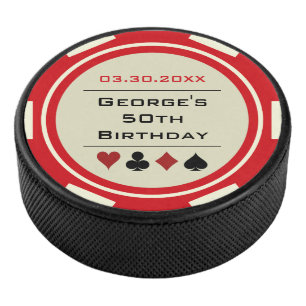 Palet De Hockey Crème rouge blanc Anniversaire Poker Chip Las Vega