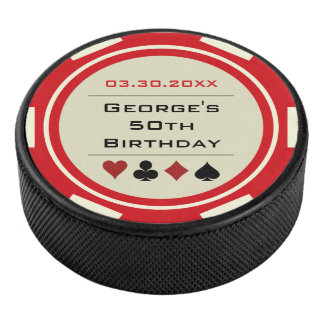 Palet De Hockey Crème rouge blanc Anniversaire Poker Chip Las Vega