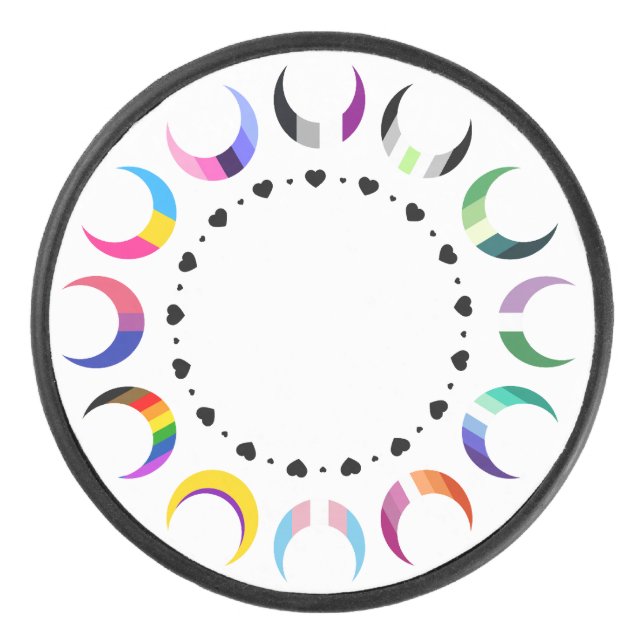 Palet De Hockey Crescent Pride Lunes et Coeurs Noirs (Devant)