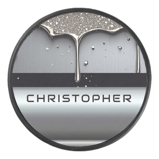 Palet De Hockey Custom Name With Dripping Liquid Metal (Devant)