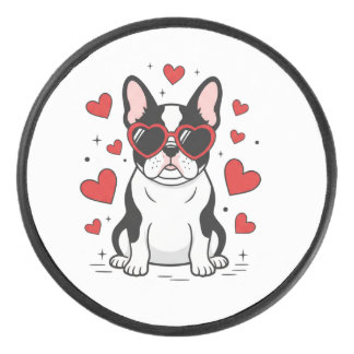 Palet De Hockey Cute Frenchie in Love Heart Sunglasses Illustratio