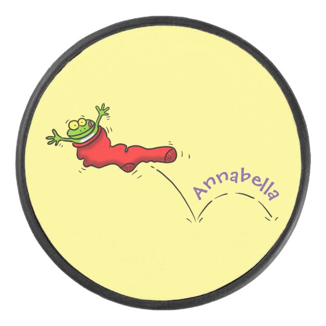 Palet De Hockey Cute grenouille dans une chaussette rouge saut de  (Devant)