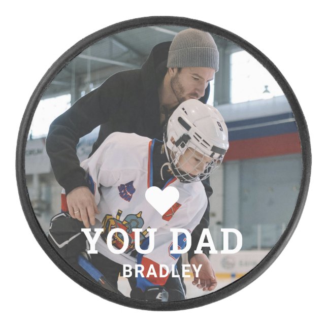 Palet De Hockey Cute Heart LOVE YOU DAD Personalized Photo Names (Devant)