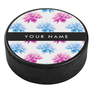 Palet De Hockey Dahlia rose et bleu, motif floral, votre nom