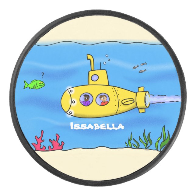 Palet De Hockey Dessin animé sous-marin heureux (Devant)