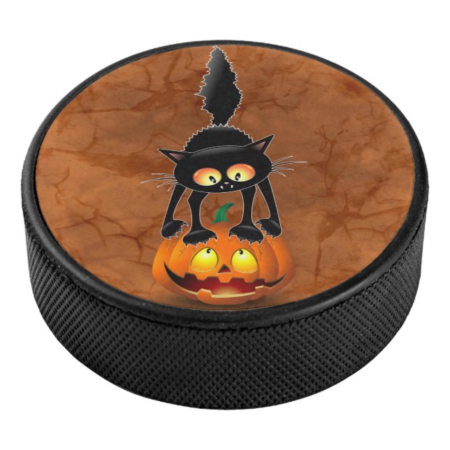 Palet De Hockey Dessin d'Halloween au chat effrayé sur Citrouille (3/4/2016 12:00:00 AM)
