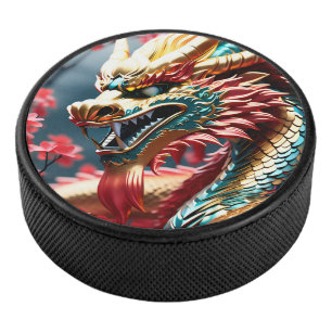 Palet De Hockey Dragon à respiration par feu balance or bleu et ro