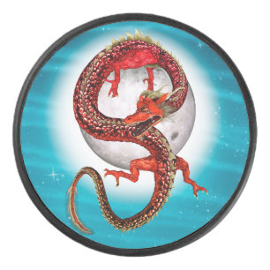 Palet De Hockey Dragon Lune Rouge Fantastique Artistique