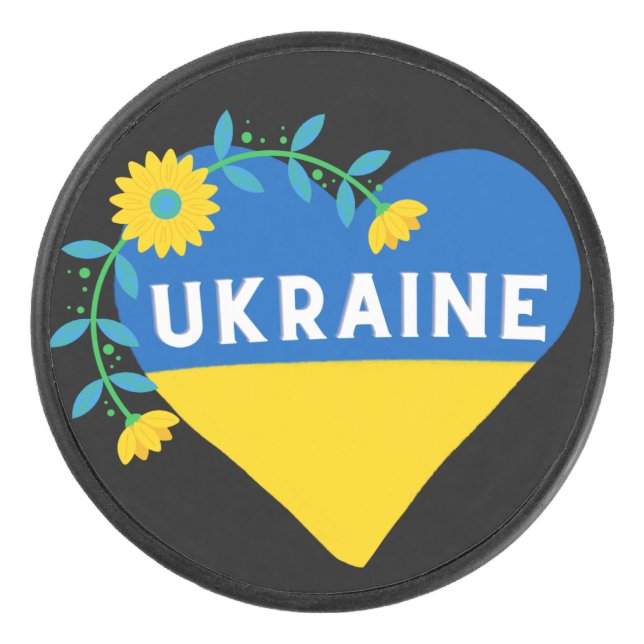 Palet De Hockey Drapeau coloré Ukraine Fleur Coeur (Devant)