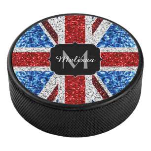 Palet De Hockey Drapeau rouge bleu blanc brillant parties scintill