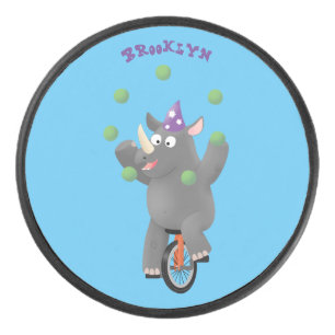 Palet De Hockey Drôle rhinocéros mignon jonglant sur monocycle