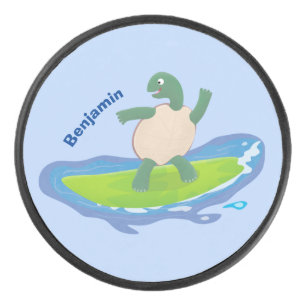 Palet De Hockey Drôle tortue vague de surf dessin animé