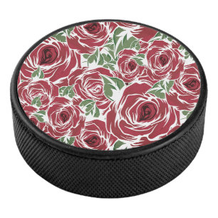 Palet De Hockey Elégant Motif Rose Vintage - Rouge & Vert Floral