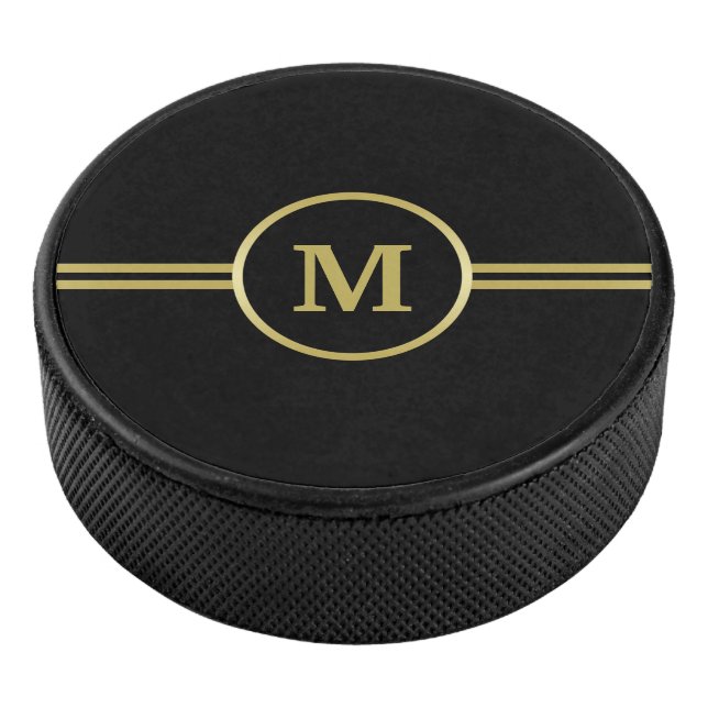 Palet De Hockey Élégant or Monogramme personnalisé sur noir (3/4/2016 12:00:00 AM)