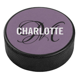 Palet De Hockey Élégant violet noir monogramme nom hockeyeur