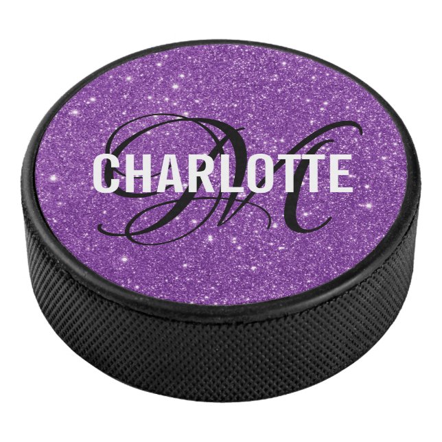Palet De Hockey Élégante parties scintillant violet nom monogramme (3/4/2016 12:00:00 AM)
