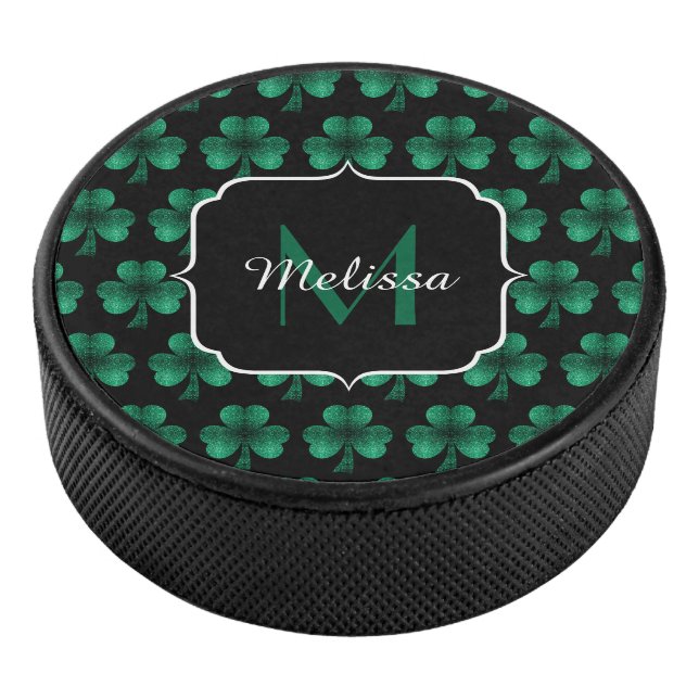 Palet De Hockey Emerald Green Sparkle Shamrock noir Monogramme (3/4/2016 12:00:00 AM)