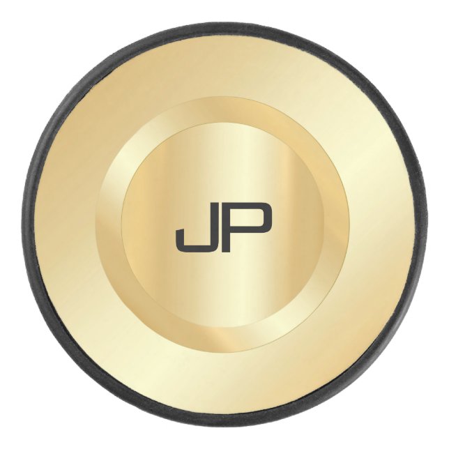 Palet De Hockey Faux Gold Monogramme Custom Elegant Modèle (Devant)