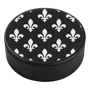 Palet De Hockey Fleur de Lis Motif, Royal French, Blanc sur Noir