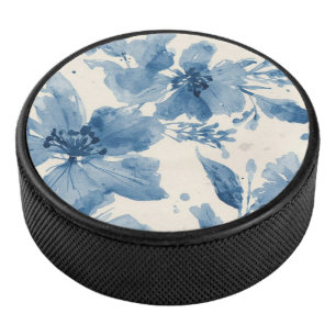 Palet De Hockey Fleur peinte à l'aquarelle bleue botanique fantais