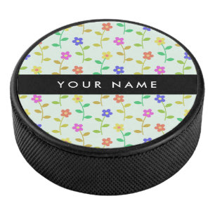 Palet De Hockey Fleurs colorées, fond vert clair, noir
