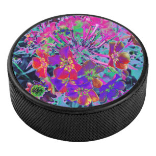 Palet De Hockey Fleurs rouges et violettes colorées psychédéliques