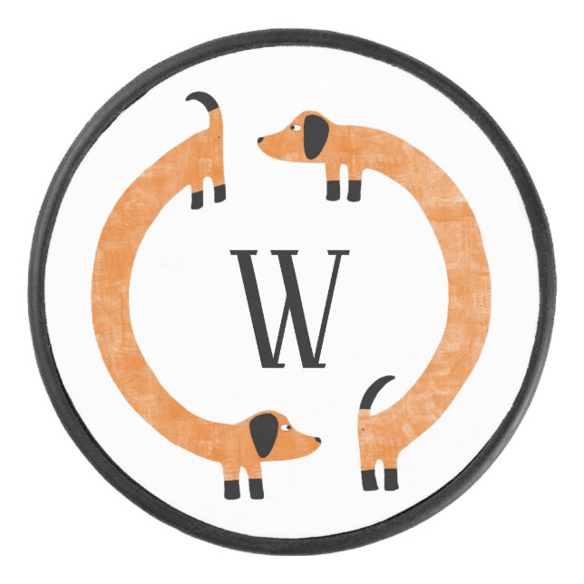 Palet De Hockey Funny Dachshund Saucisse Chien Monogramme (Devant)