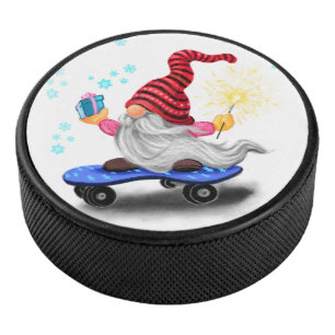 Palet De Hockey Gnome de patinage de Noël avec canette de hockey c