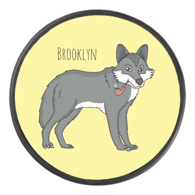Palet De Hockey Gray wolf with pipe cartoon (Devant)