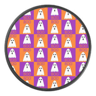 Palet De Hockey Halloween Boo Ghost Purple et Carrés orange