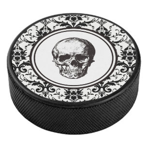 Palet De Hockey HALLOWEEN Noir Motif Damassé Gothique Crâne