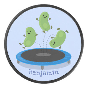Palet De Hockey Haricots verts mignons sur dessin animé trampoline