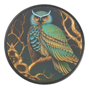 Palet De Hockey Hibou Turquoise et Or