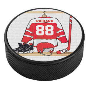 Palet De Hockey Hockey sur glace rouge et blanc personnalisé
