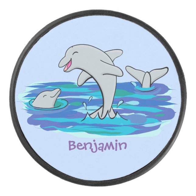 Palet De Hockey Illustration de dauphins heureux adorables (Devant)
